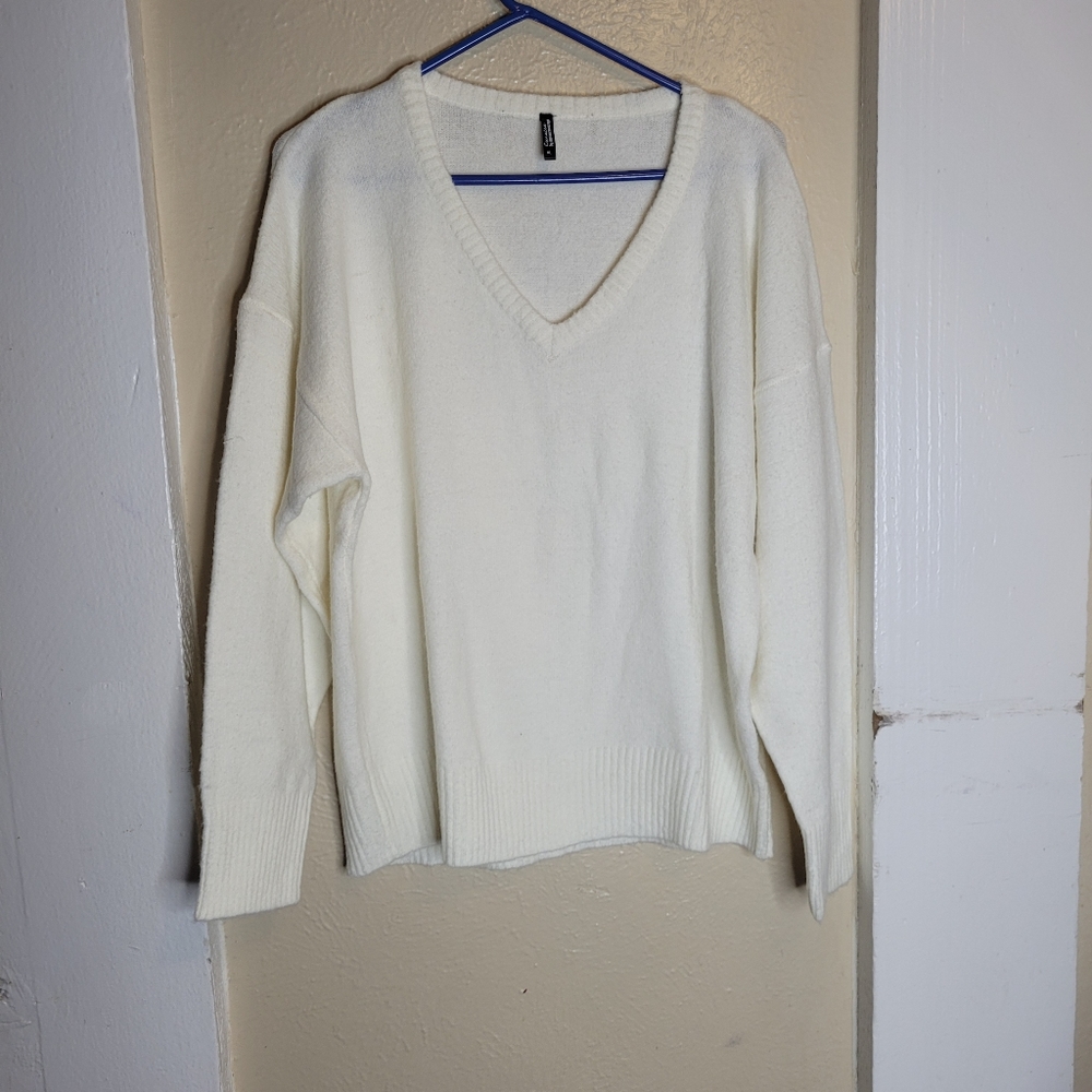 Curated by Instant Message Sweater Womens Size XL Ivory Fall Winter Vneck